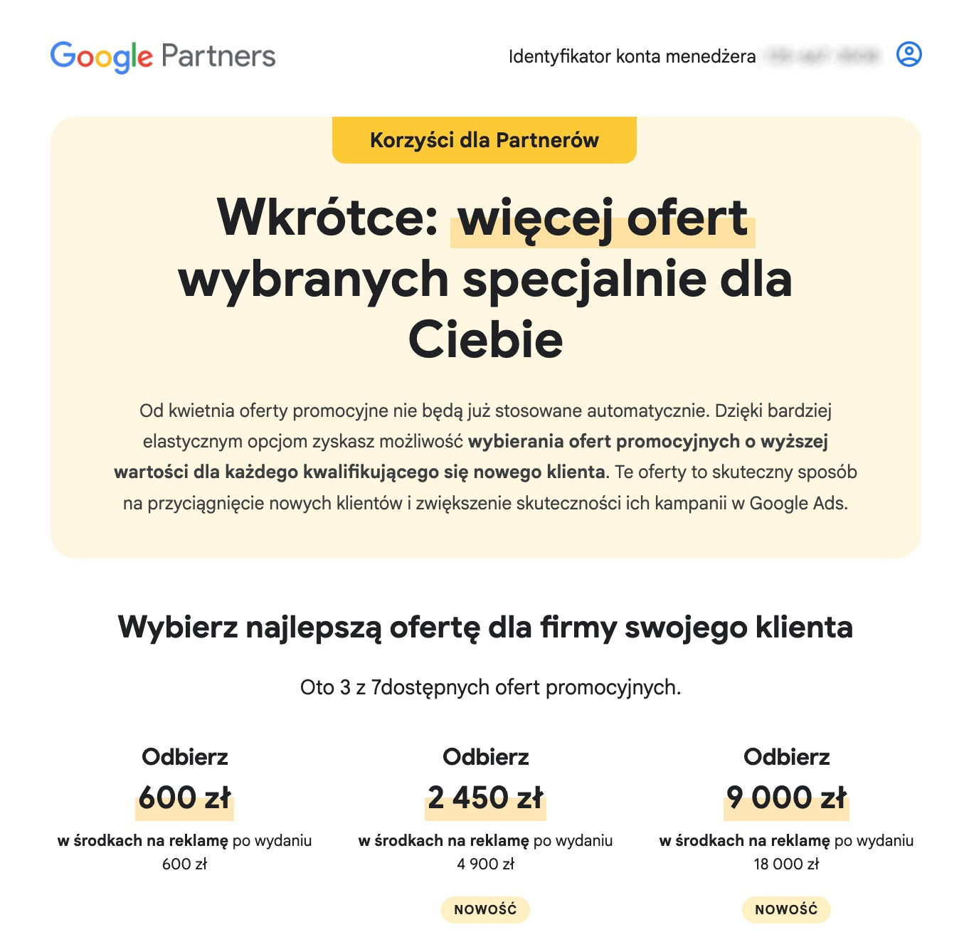 Zmiany w ofertach promocyjnych dla Google Partners