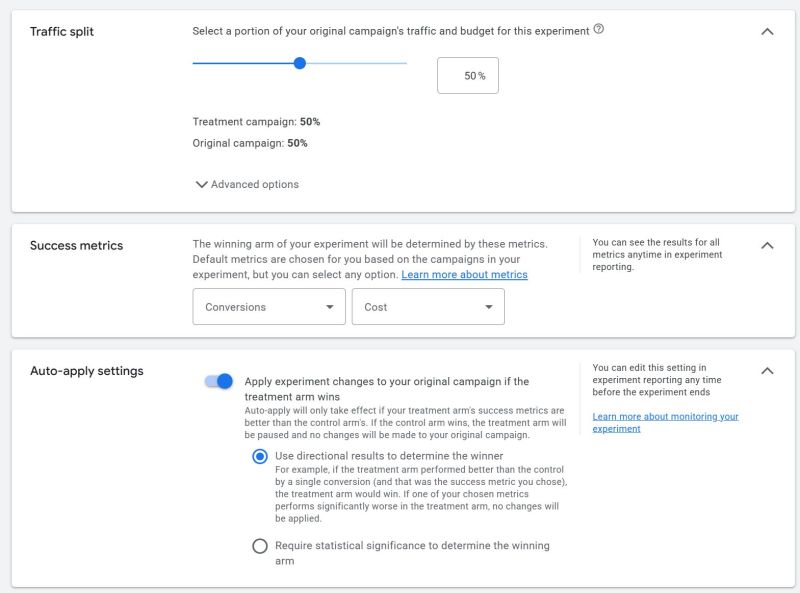 Auto-apply w eksperymentach Google Ads