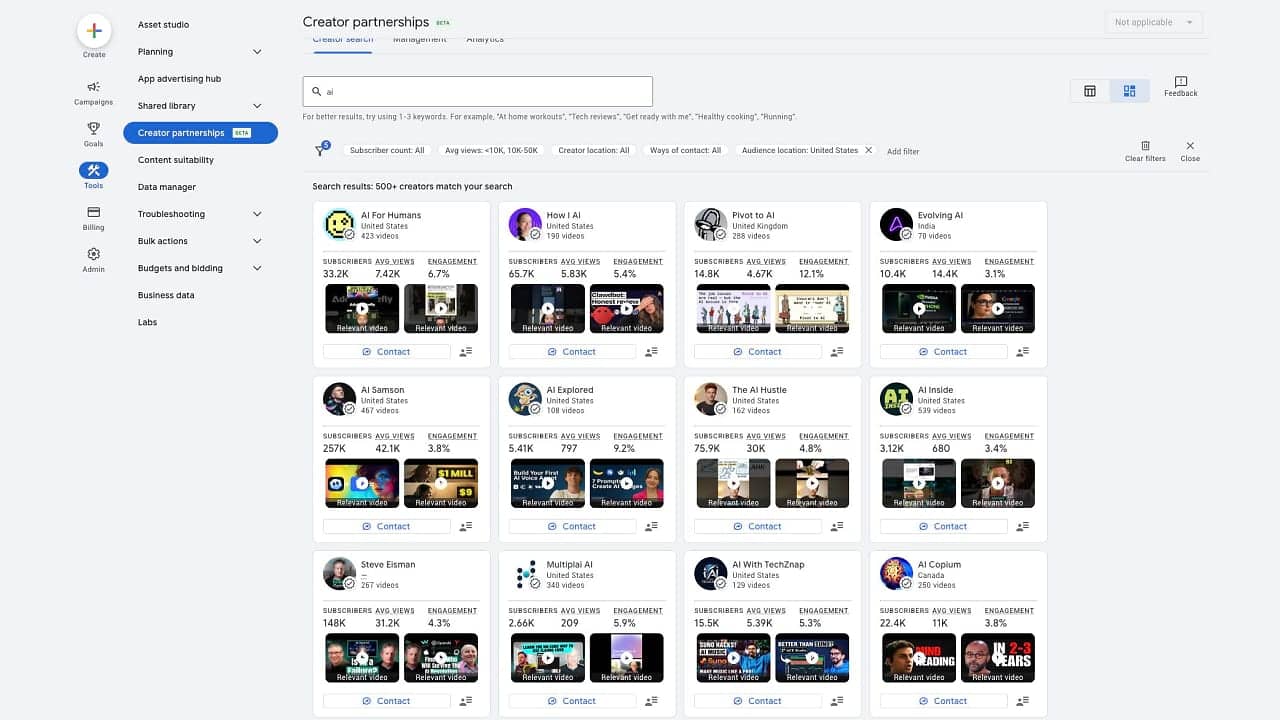 Creator Partnerships (Współpraca z twórcami) - AI dopasowuje twórców do kampanii