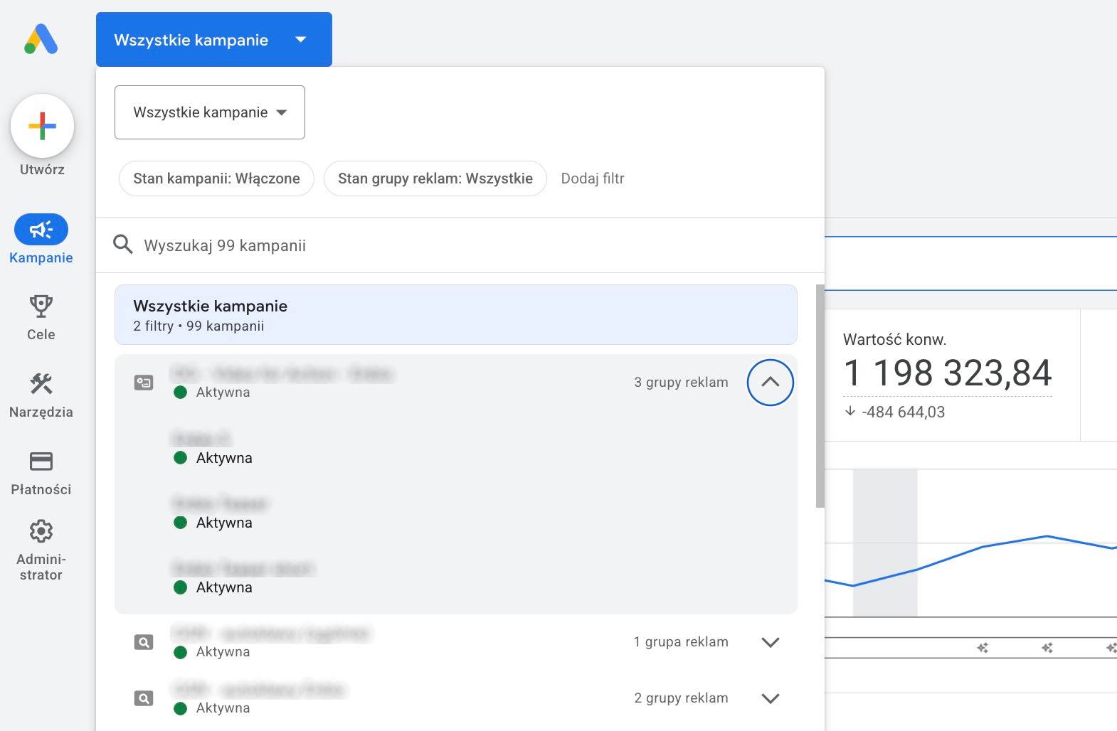 Nowy widok kampanii w Google Ads