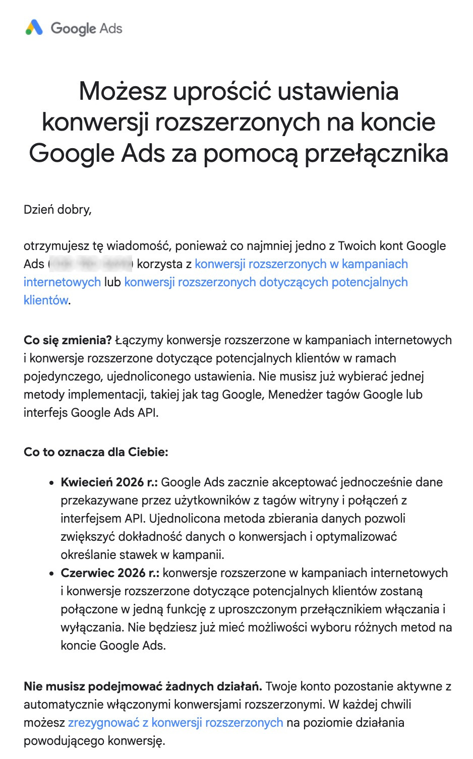 Uproszczenie konwersji rozszerzonych w Google Ads