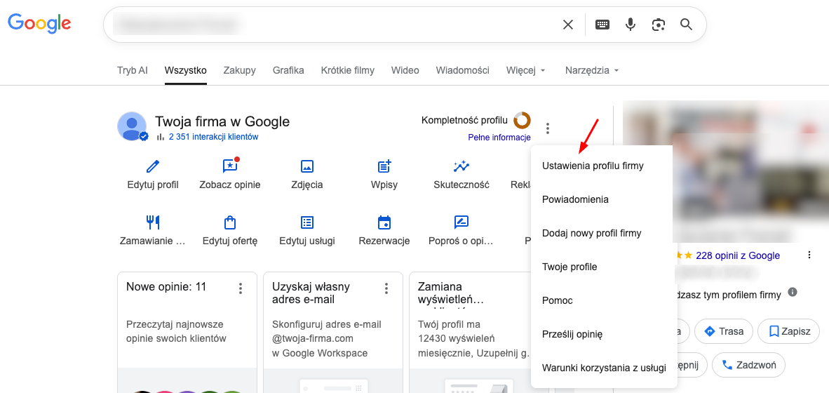 Numer telefonu w reklamach Google Ads a Profil Firmy w Google - ustawienia i wpływ na przypisywanie konwersji