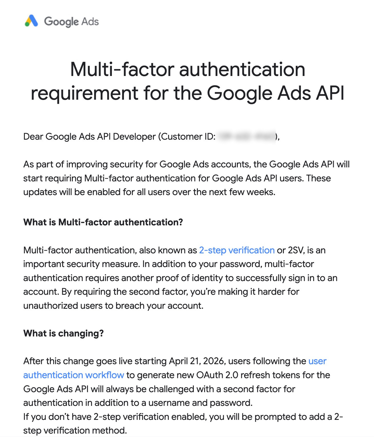 Google Ads API będzie wymagało uwierzytelniania dwuskładnikowego