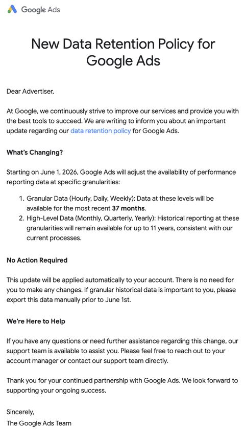 Zmiana polityki dot. przechowywania danych w Google Ads