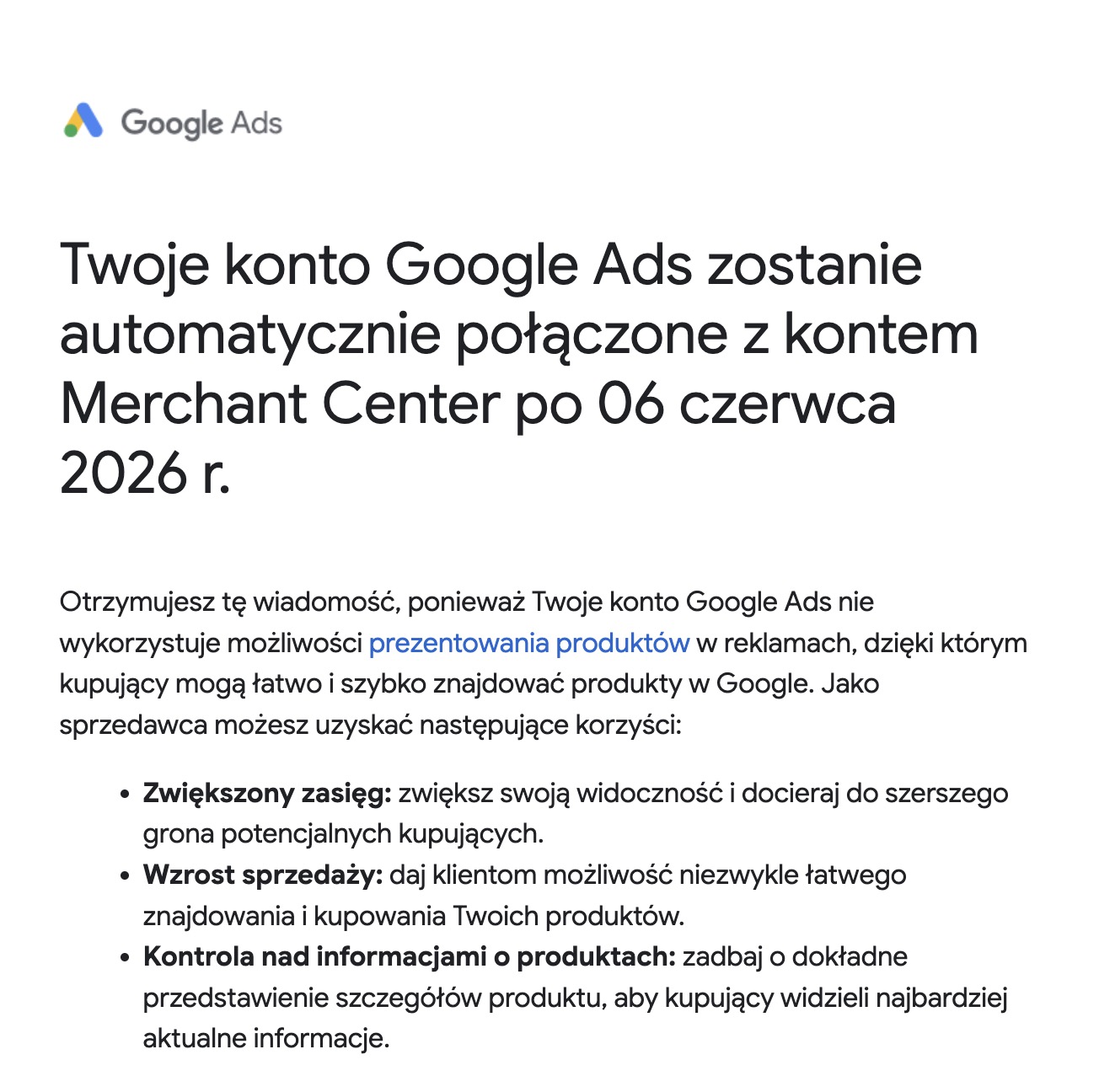 Google Ads będzie automatycznie łączył konta Google Ads z Merchant Center