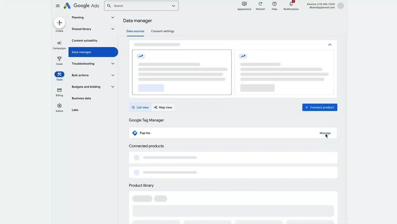 Google Ads pokazuje elementy Google Tag Managera bezpośrednio w panelu