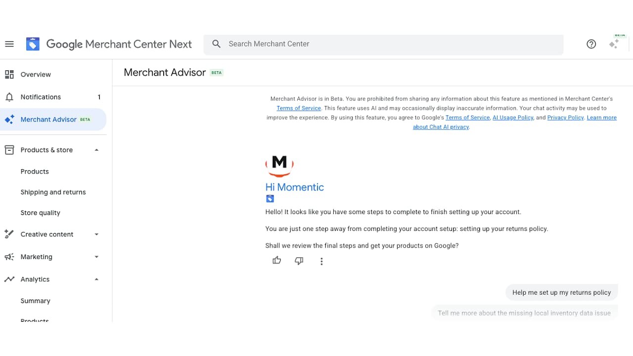 Merchant Advisor w Google Merchant Center
