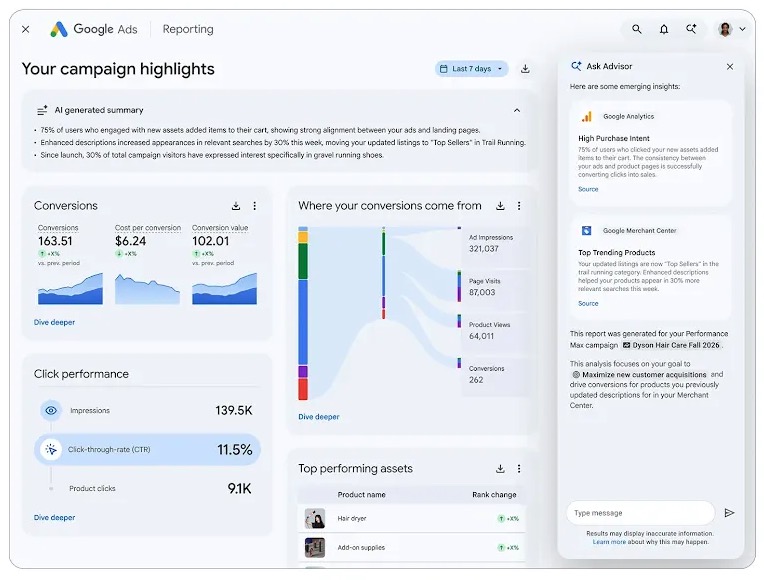 Ask Advisor działa między produktami Google