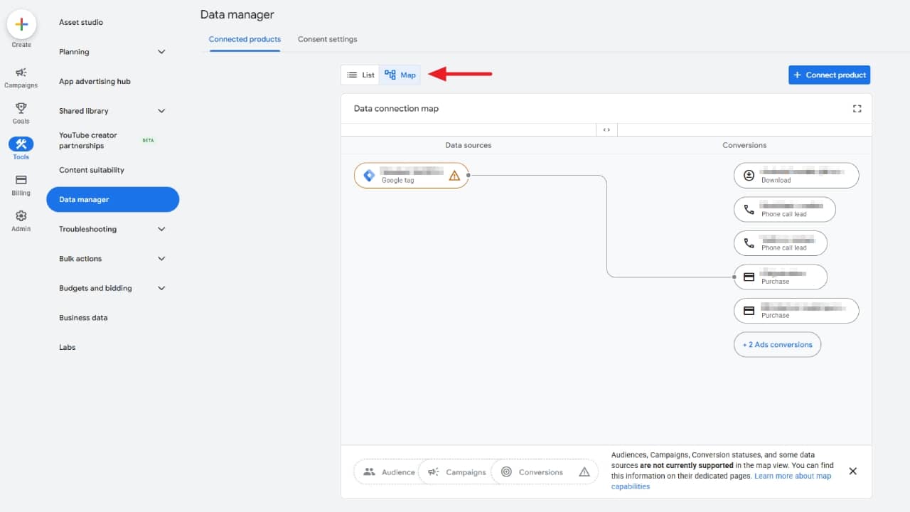 Nowy widok Map View w Data Manager Google Ads