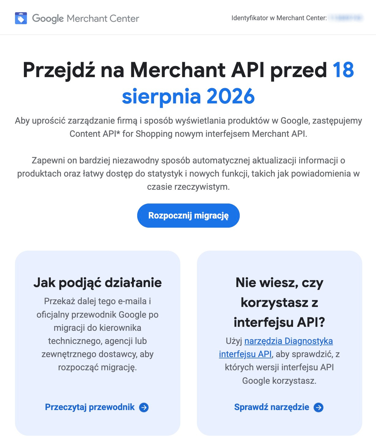 Google przypomina o migracji z Content API do Merchant API