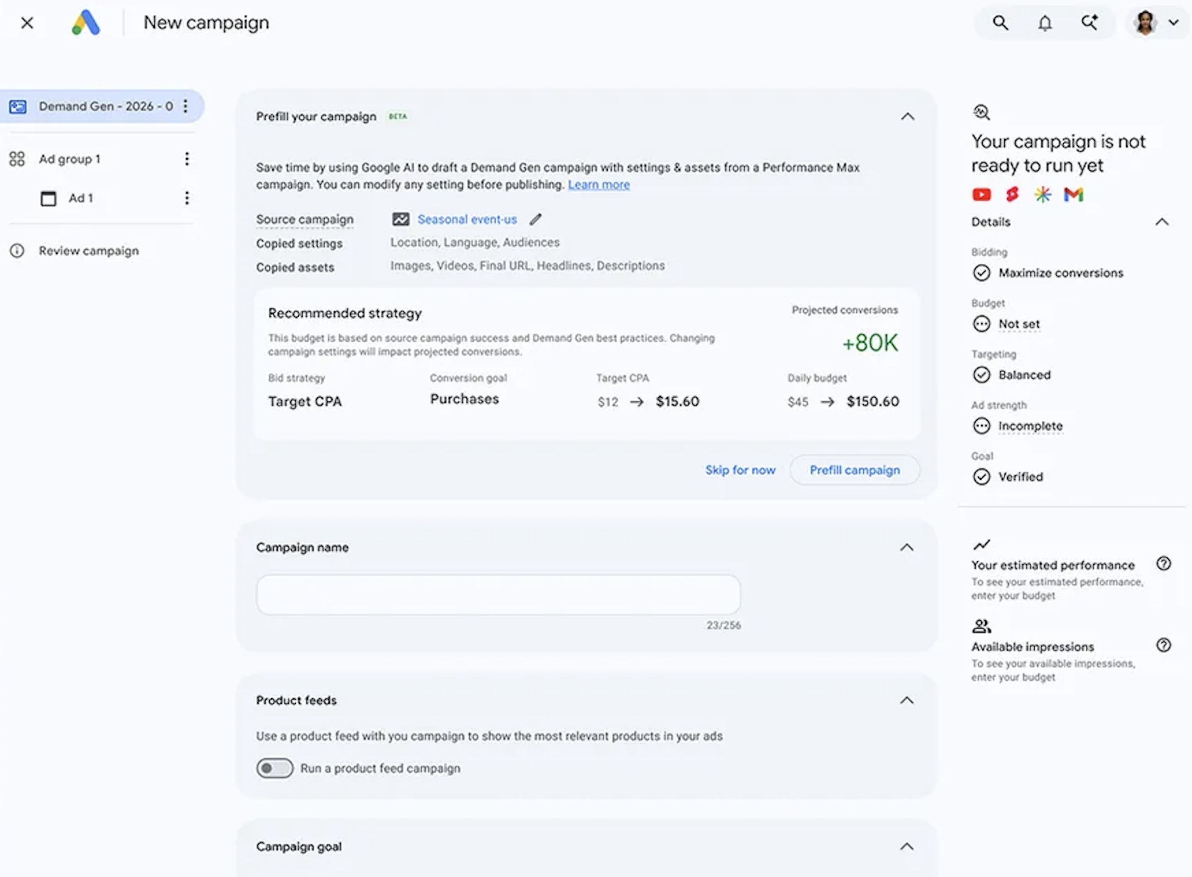 Google Marketing Live 2026 - AI-assisted campaign creation