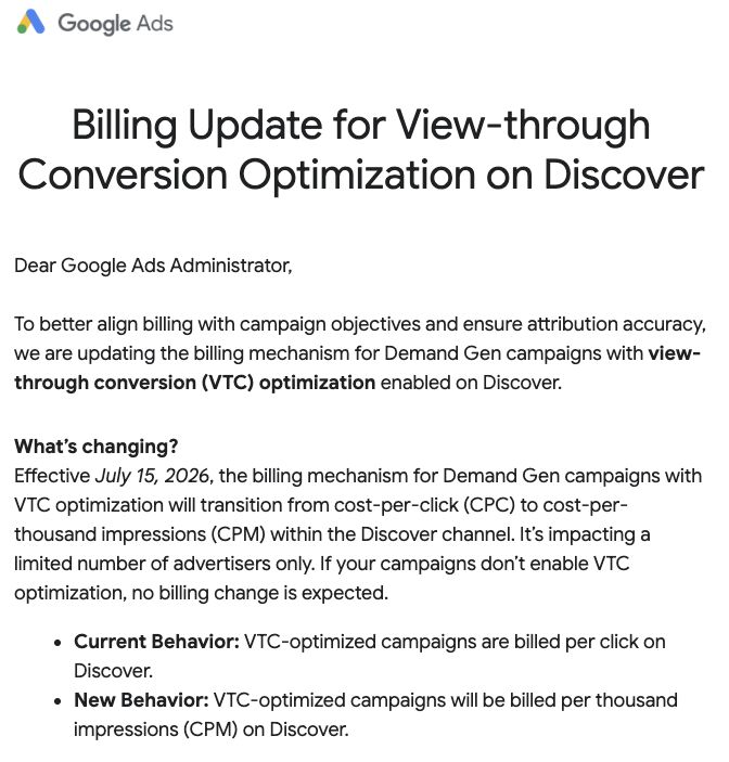 Zmiana modelu rozliczeń kampanii Demand Gen w Discover