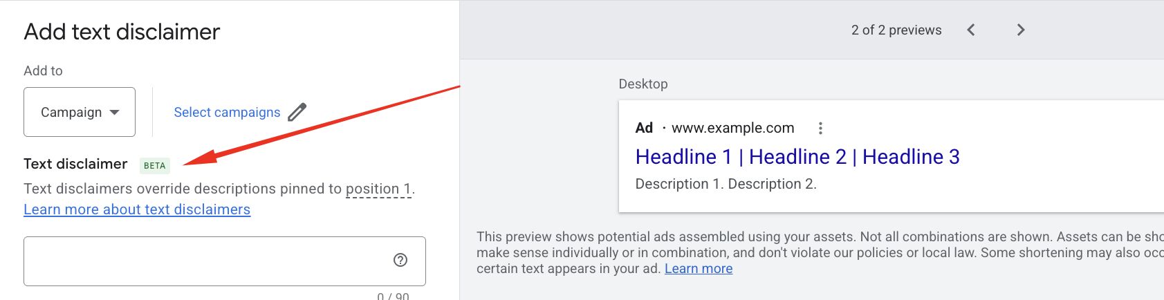 Tekstowe wyłączenia odpowiedzialności (Text Disclaimers) dostępne szerzej w Google Ads