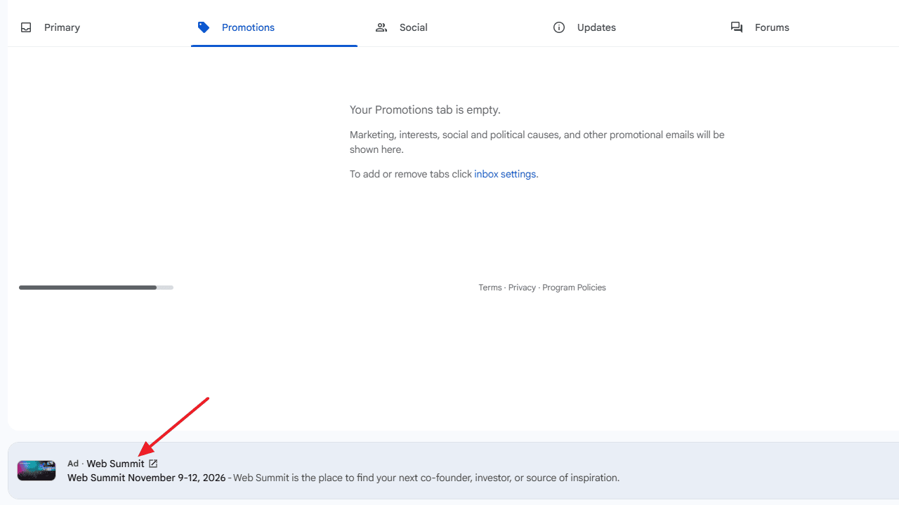 Reklamy Gmail pojawiają się na dole kart Promocje i Społeczności