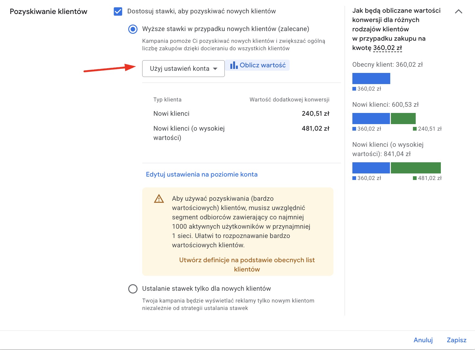 Dlaczego ROAS w Google Ads może być zawyżony? Uważaj na "Wartość nowego klienta”