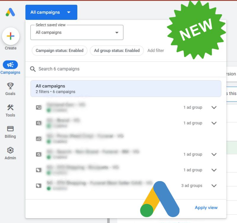 Widok „Wszystkie kampanie” przeniesiony w Google Ads