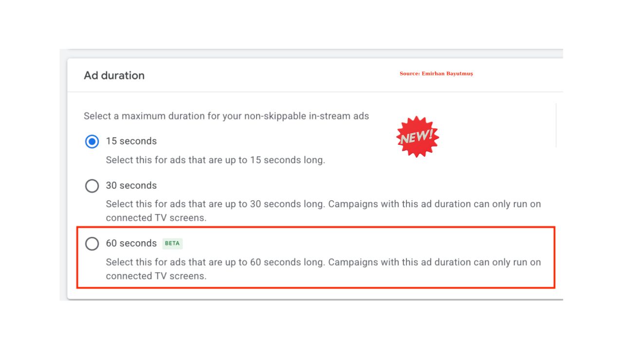 60-sekundowe reklamy niemożliwe do pominięcia w Google Ads