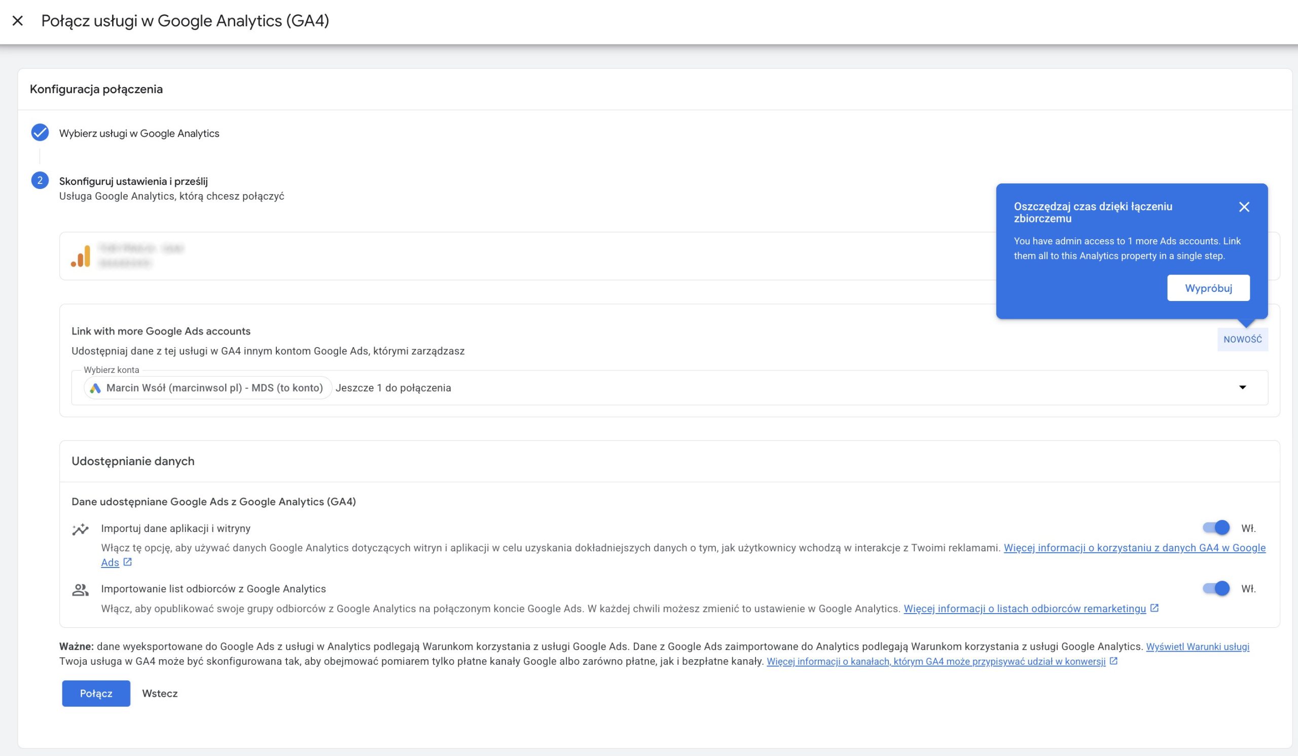 Masowe łączenie wielu kont Google Ads z jedną usługą Google Analytics 4