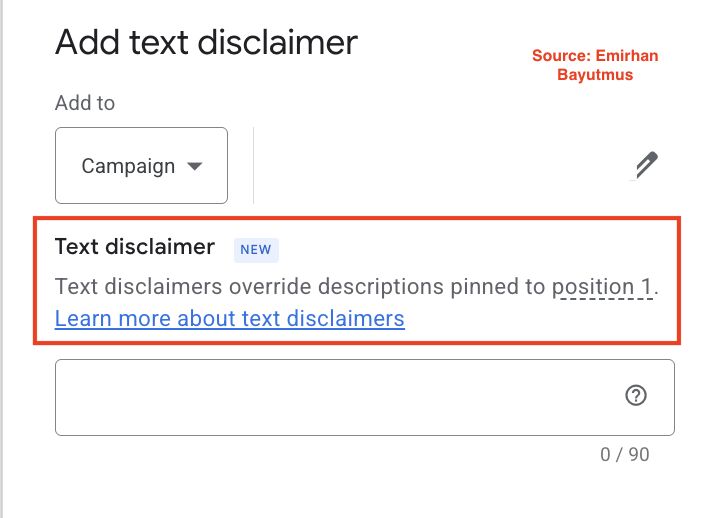 Google Ads umożliwia wyświetlanie tekstu z wyłączenia odpowiedzialności przed pierwszym opisem reklamy