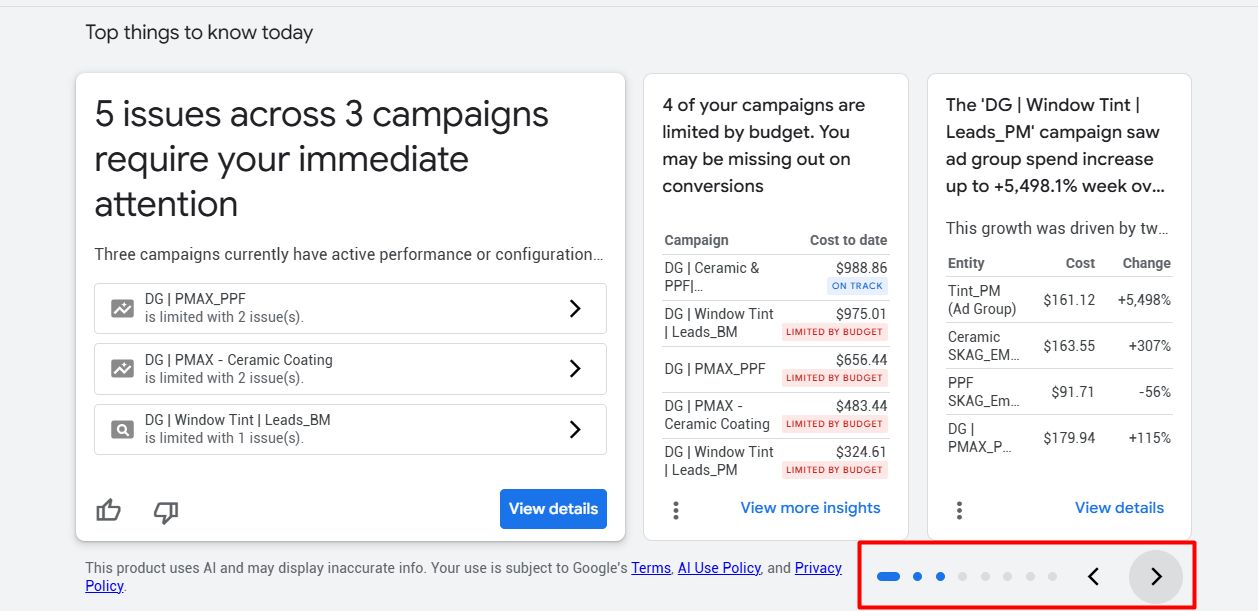 Nowy karuzelowy panel Insights w Google Ads