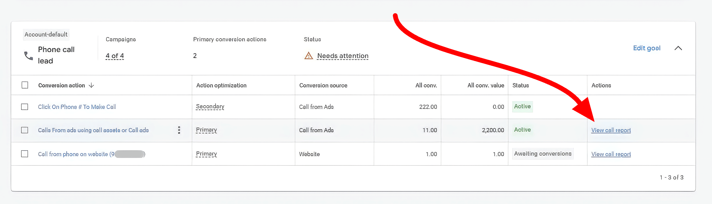Nowy link do raportu połączeń w Google Ads