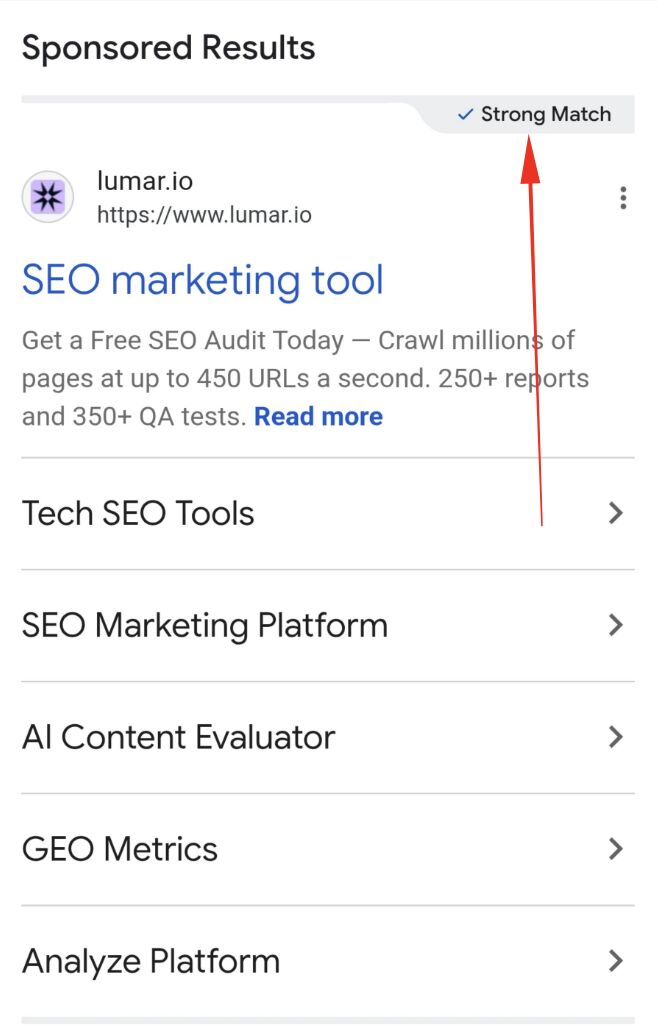Google Ads ponownie testuje oznaczenia „Strongest match” i „Strong match” w reklamach