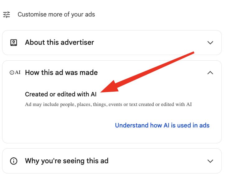 Google Ads informuje, gdy reklama została utworzona przy użyciu AI