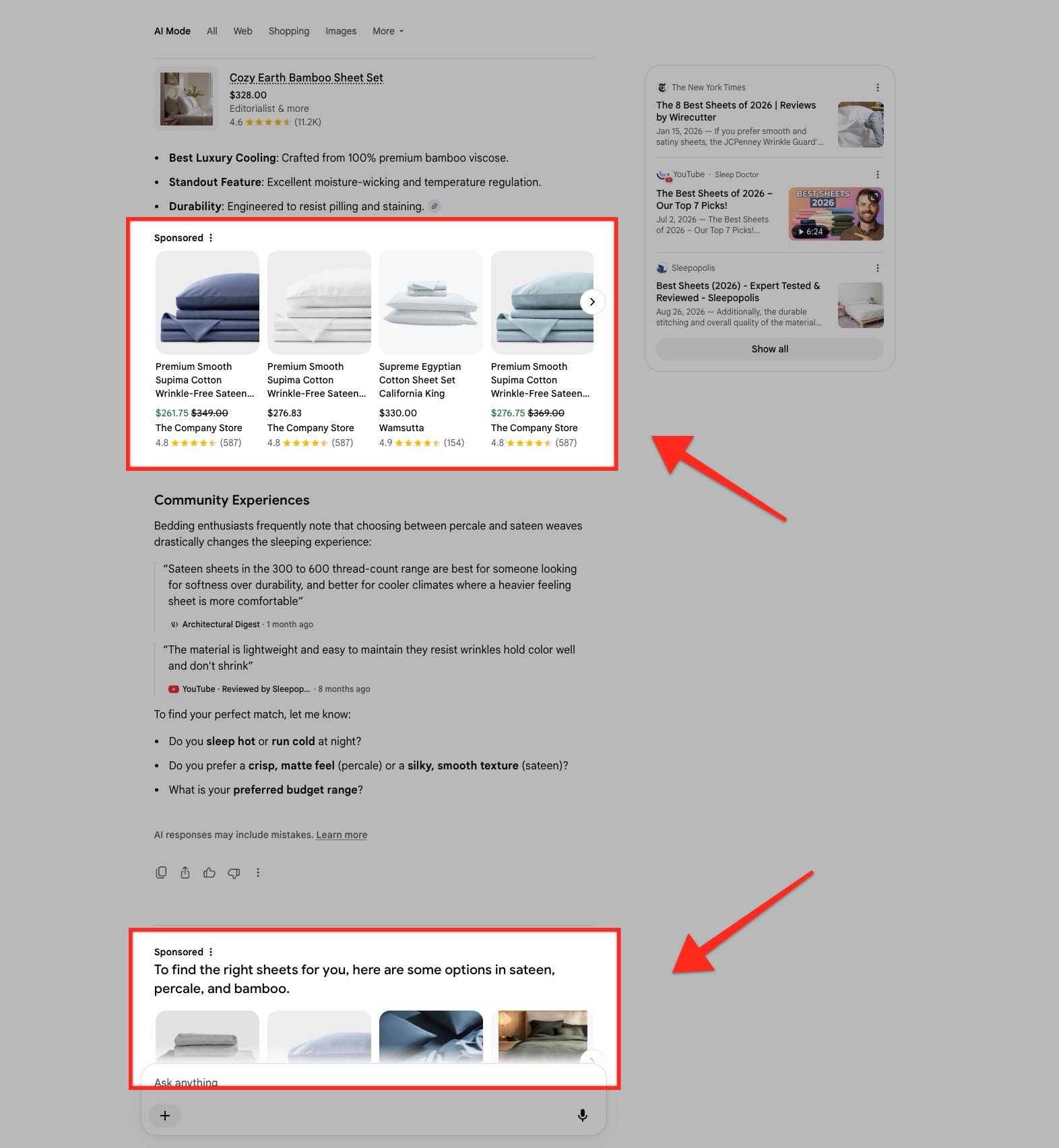 Karuzela reklam produktowych bezpośrednio w odpowiedziach AI Mode