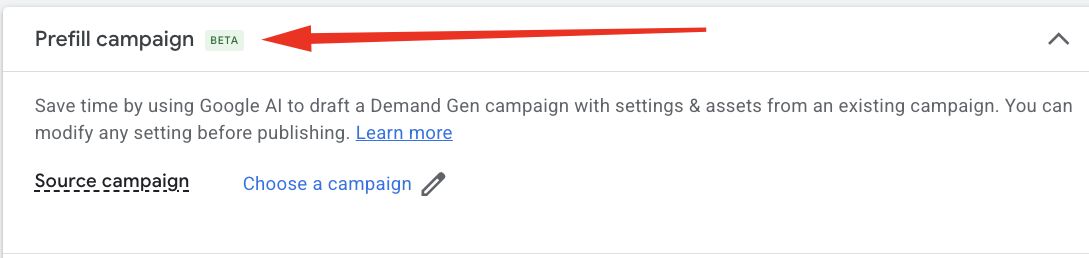 Nowa funkcja „Prefill campaign” w Demand Gen