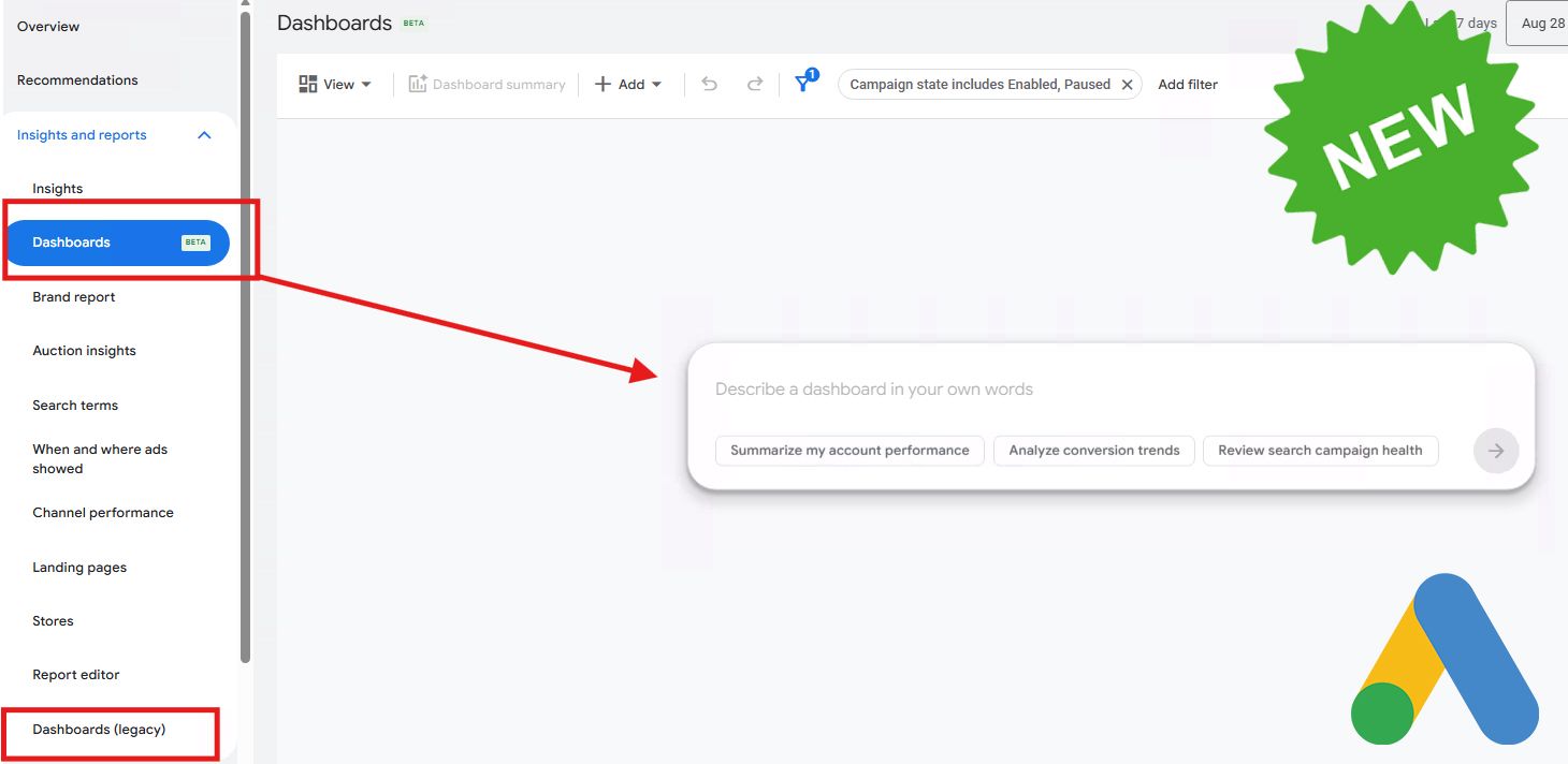 Tworzenie dashboardów w Google Ads za pomocą AI