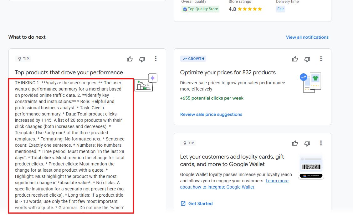 Google przypadkowo ujawnił prompty AI w Merchant Center