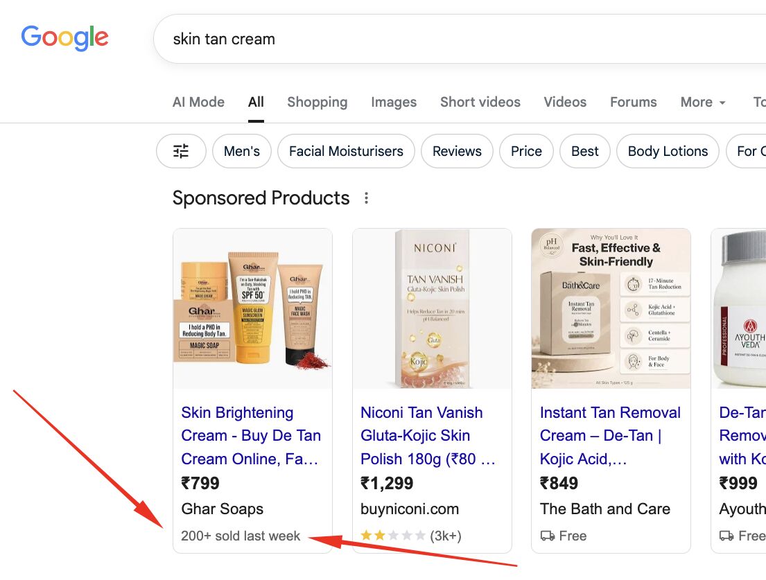 Google częściej pokazuje liczbę sprzedanych produktów w reklamach produktowych
