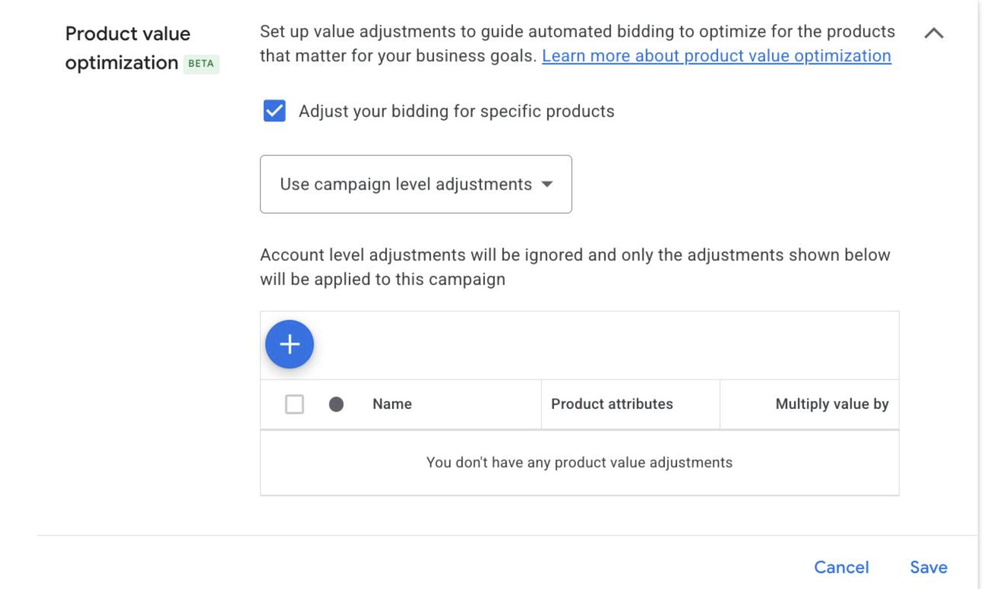 Product Value Optimization (BETA) w Google Ads