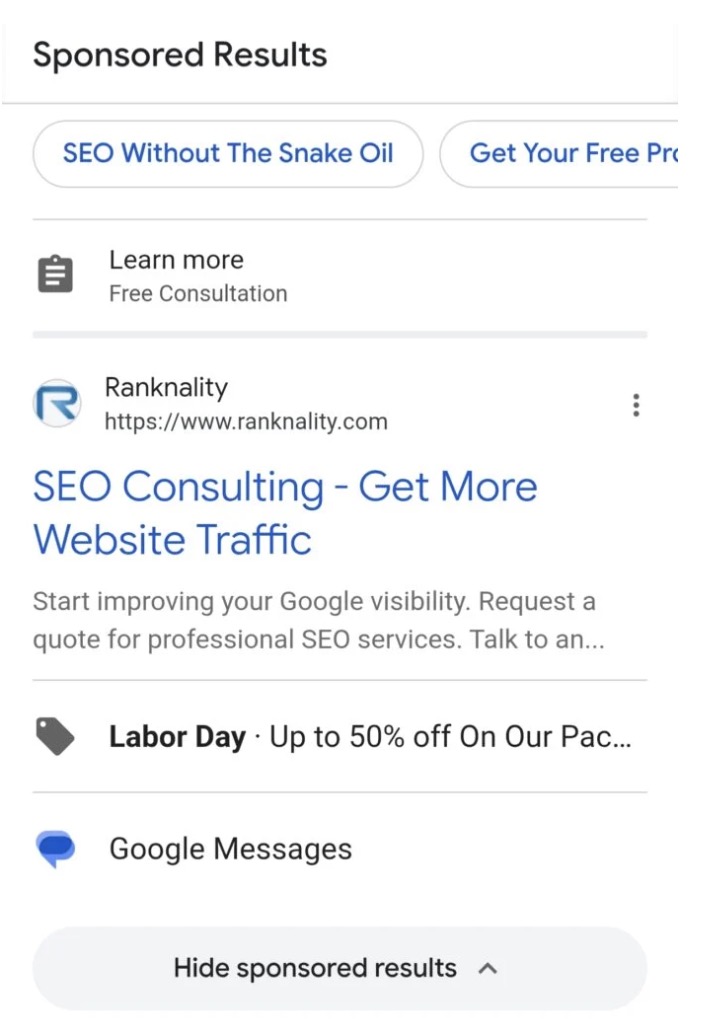 Google testuje przycisk “Google Messages” w reklamach