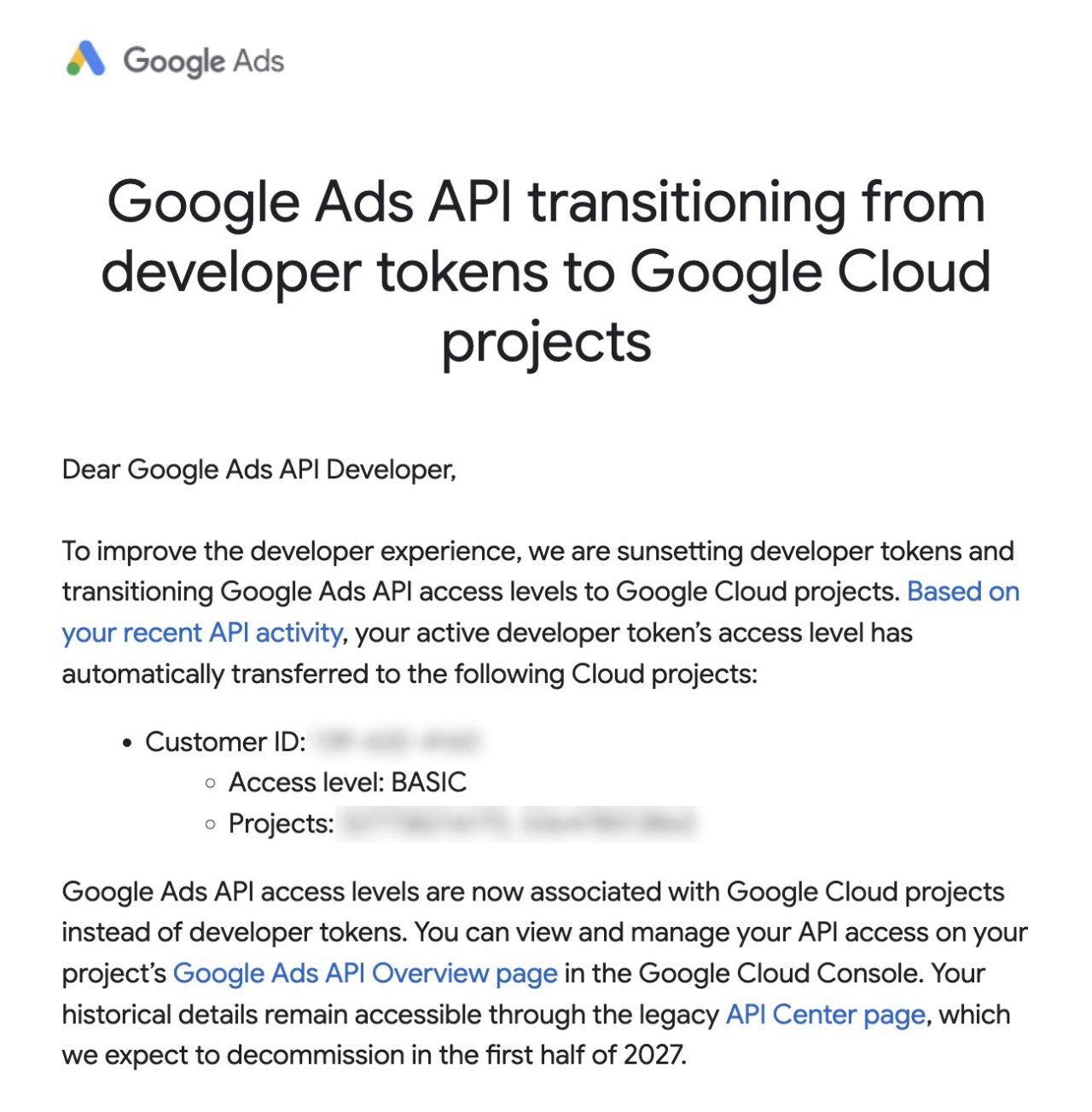 Google Ads API przechodzi z developer tokenów na projekty Google Cloud
