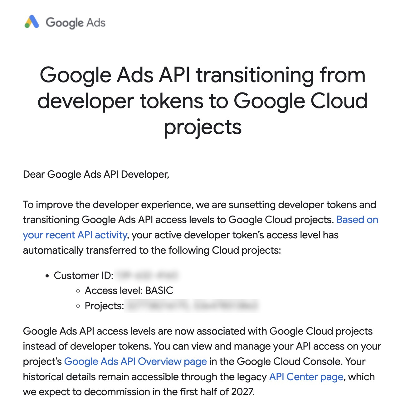 Google Ads API przechodzi z developer tokenów na projekty Google Cloud