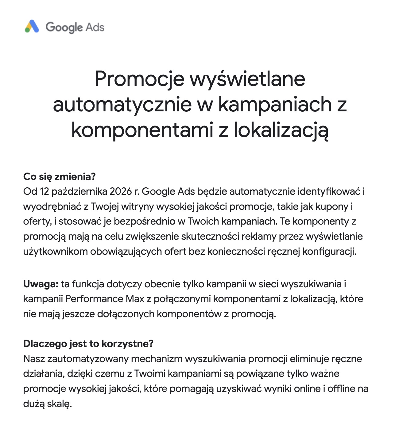 Automatyczne promocje w kampaniach z komponentami z lokalizacją