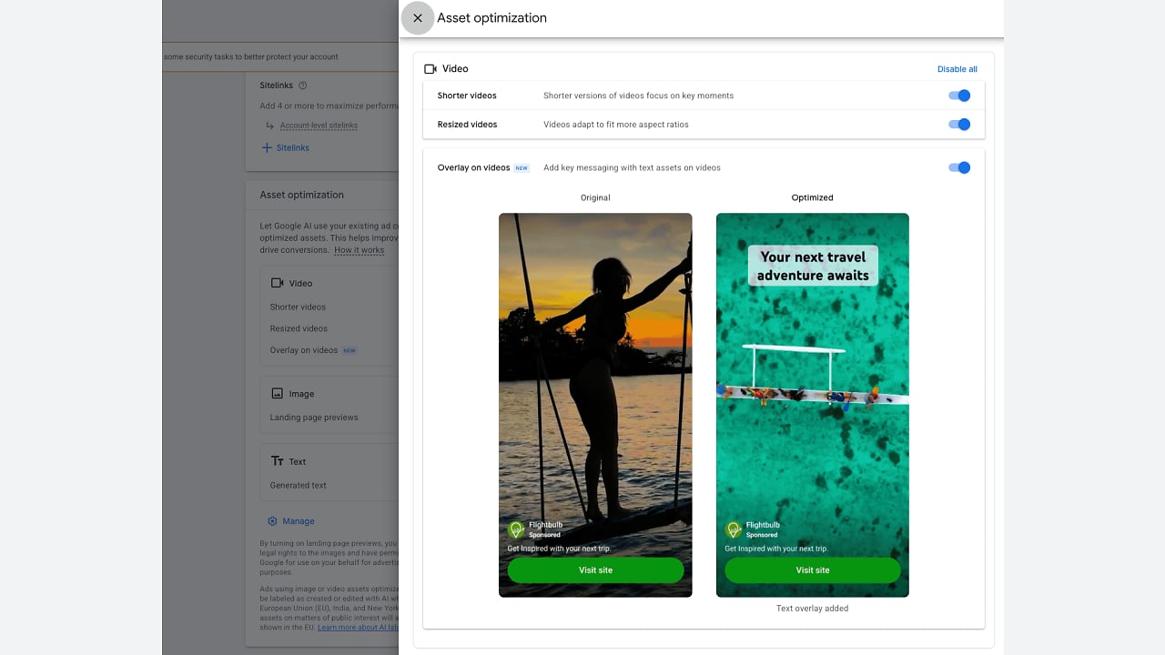 Automatyczne nakładki tekstowe na reklamach wideo w Demand Gen