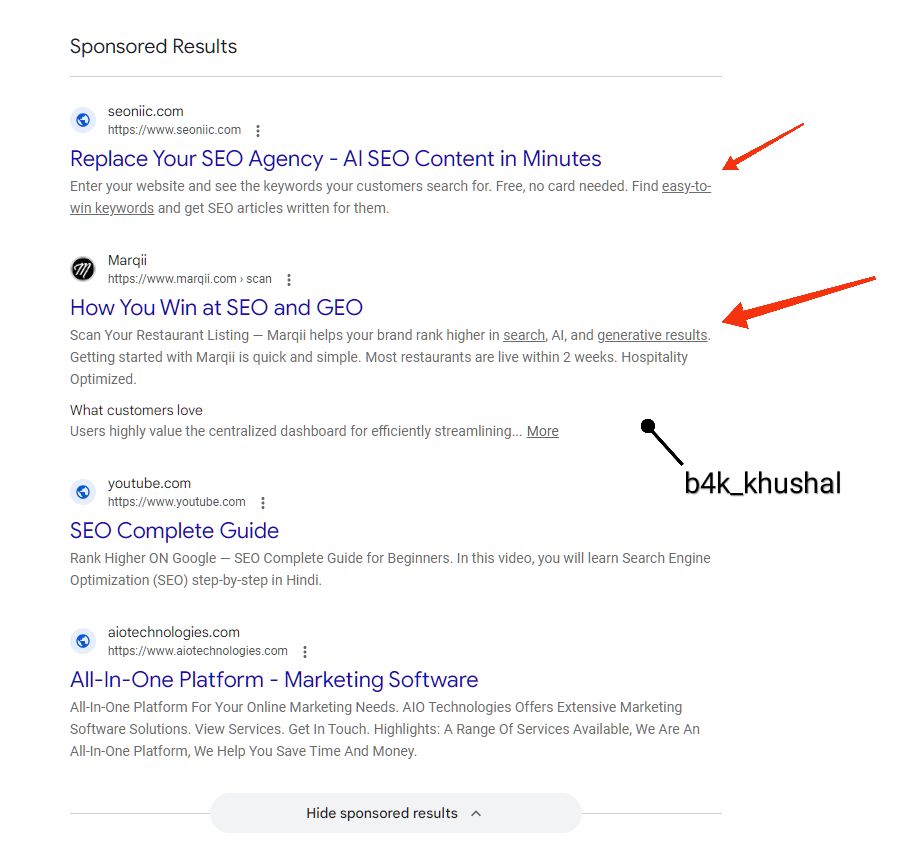 Podkreślone linki w reklamach w wyszukiwarce Google