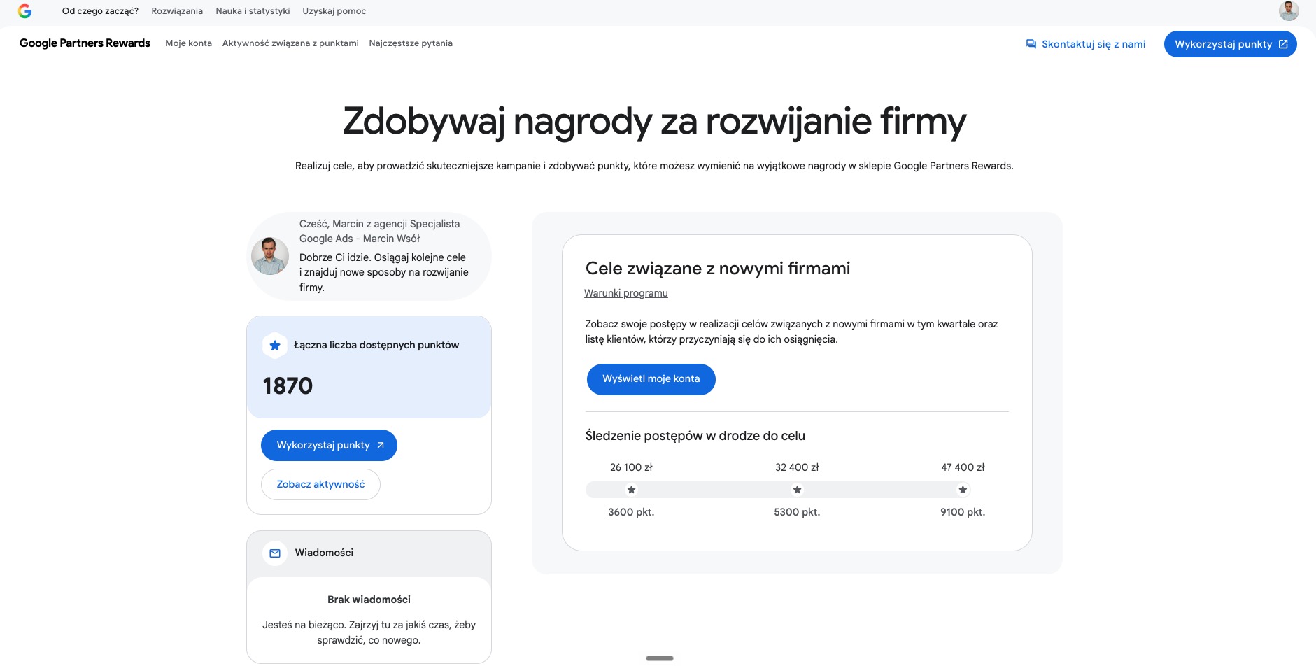 Nowy wygląd Google Partners Rewards